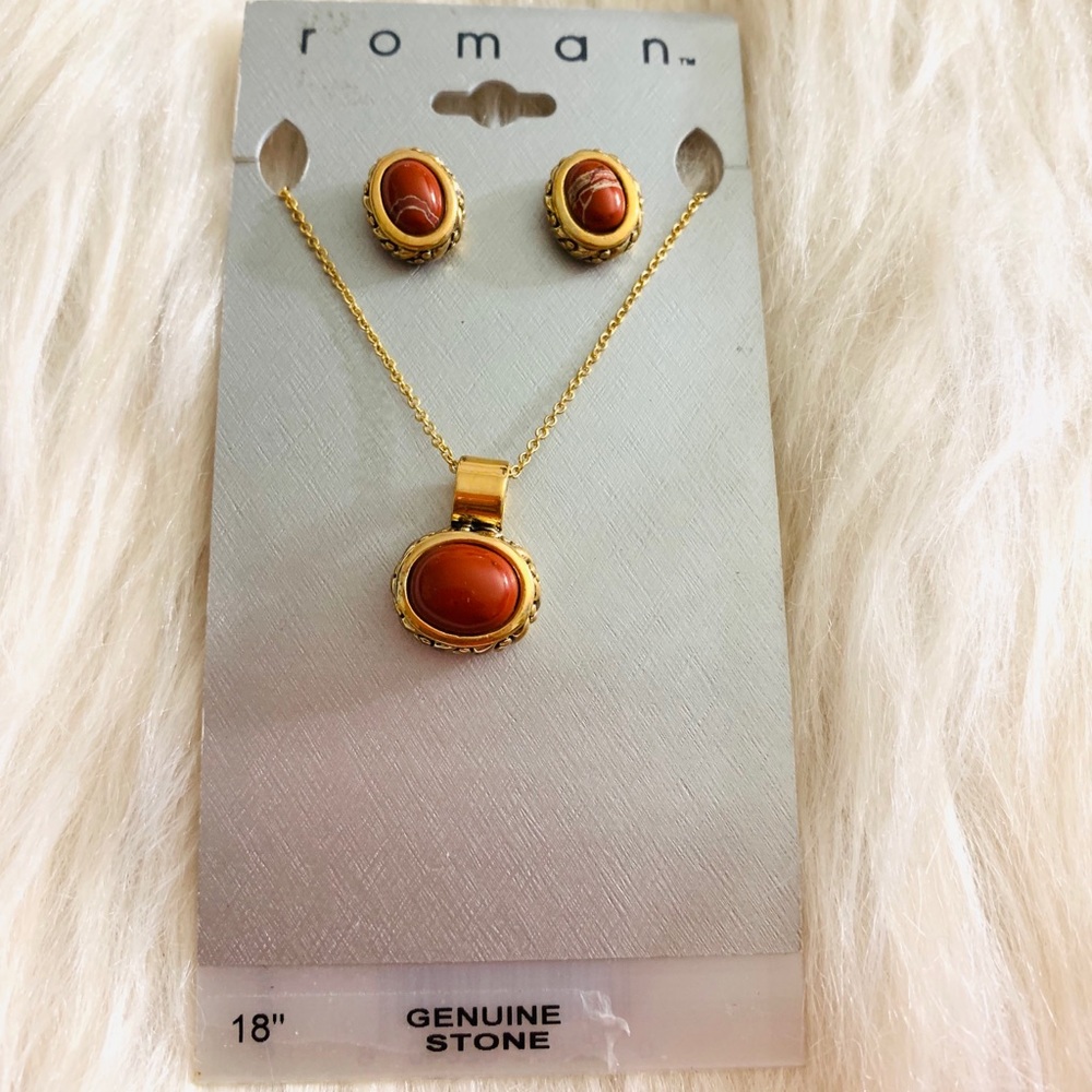 set of 3 piece necklace and earrings genuine Stone